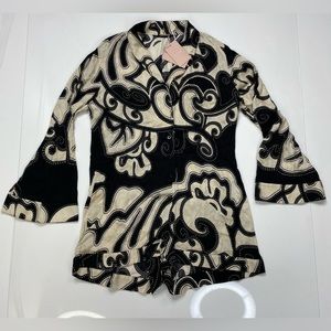 Alexie Kaiden Printed Romper Women Large Black White Long Sleeve NWT